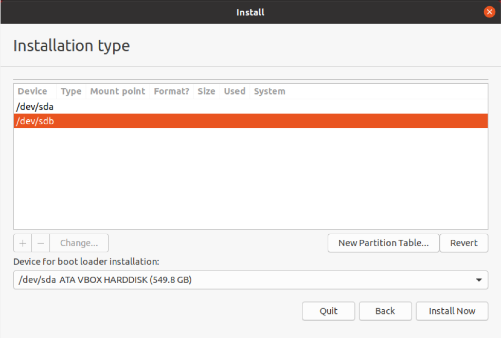 Partition setup