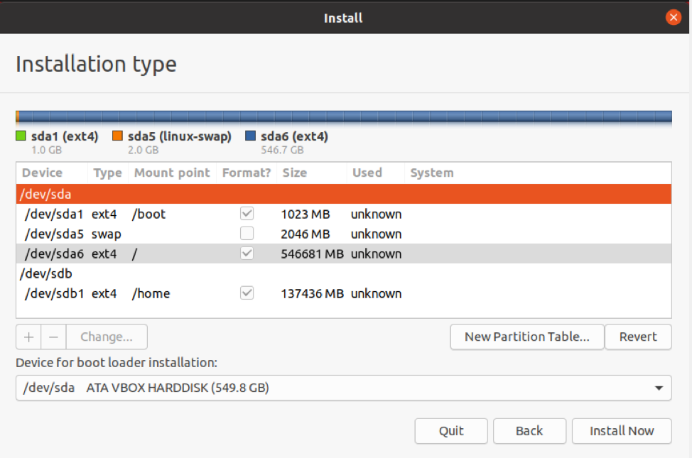 Installation type (continued)